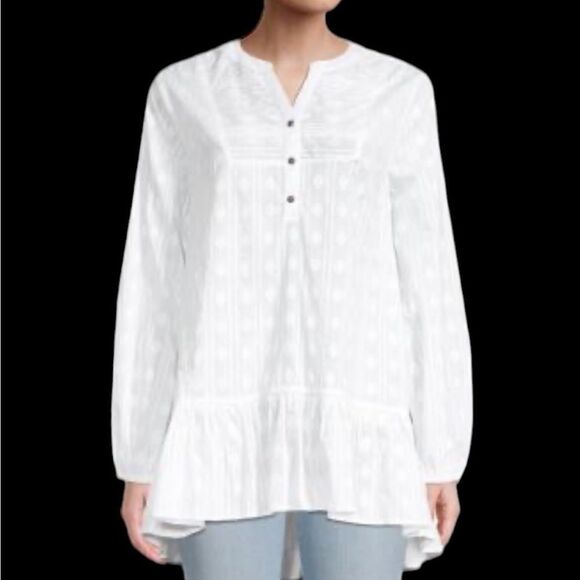 Beach Lunch Lounge Tunic Woman’s Size Large Lydia Ruffle Hem Popover Bohemian - Picture 1 of 10